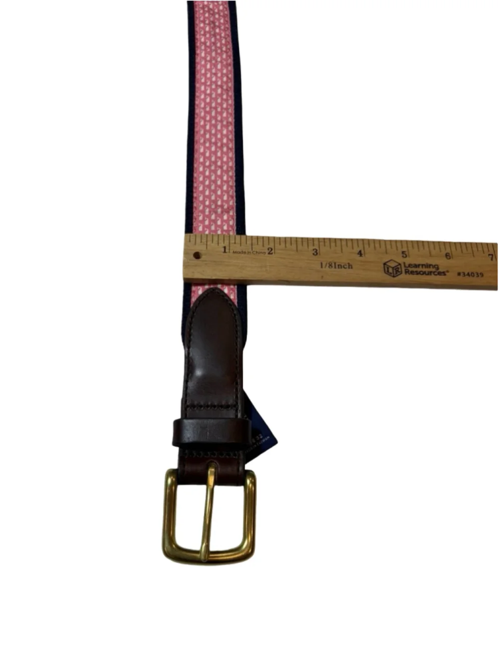 Vineyard Vines Men’s Size 32 Pink Whale Silk Ribbon Leather Belt Preppy